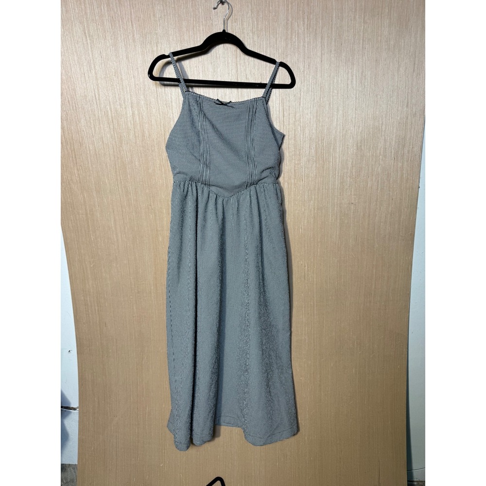 Things Between $130 Vichy Peasant Black White Gingham Midi Dress Small Cotton